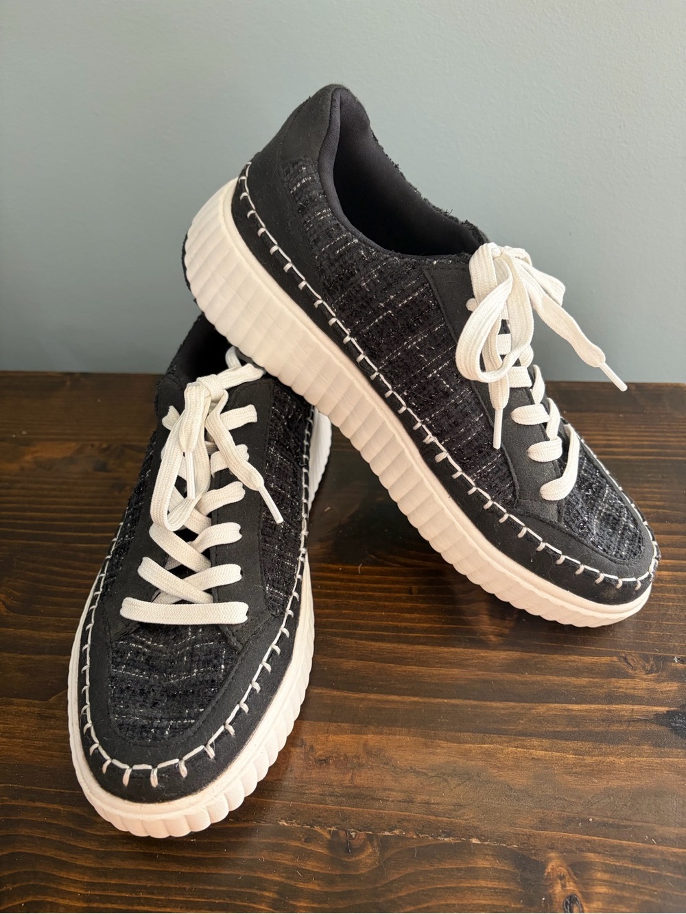 Serra Women’s  Black and White Casual Lace-Up Platform Sneakers